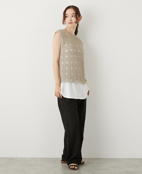 【カギ針金糸入りクレーネックベスト】 詳細画像 ベージュ 7
