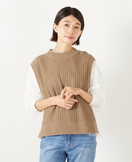 【コットンアクリル変わり編みクルーベスト】