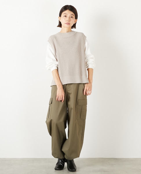 【コットンアクリル変わり編みクルーベスト】 詳細画像 グレイッシュベージュ 2