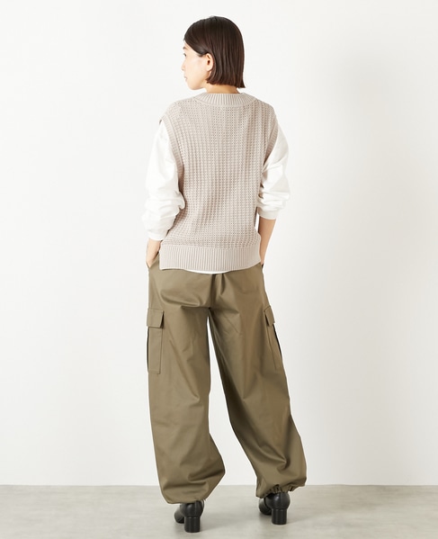 【コットンアクリル変わり編みクルーベスト】 詳細画像 グレイッシュベージュ 4