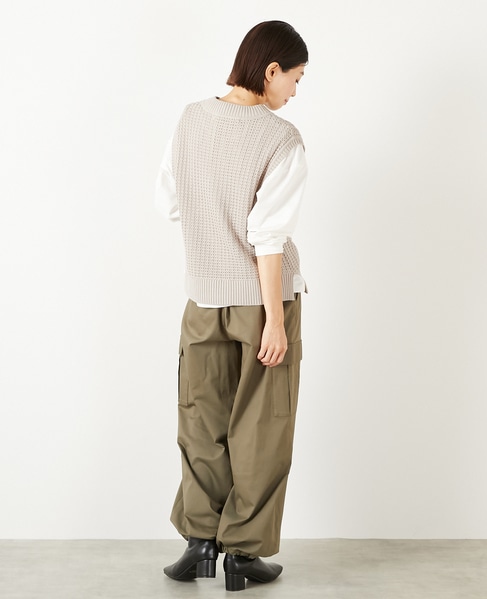【コットンアクリル変わり編みクルーベスト】 詳細画像 グレイッシュベージュ 5