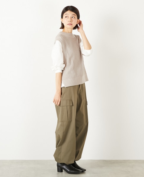 【コットンアクリル変わり編みクルーベスト】 詳細画像 グレイッシュベージュ 7