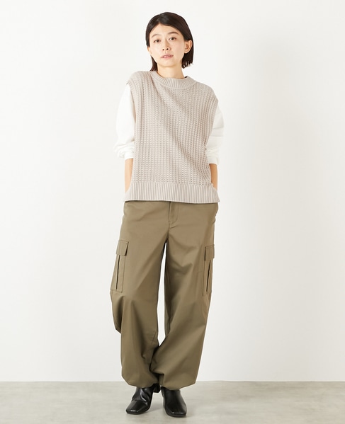 【コットンアクリル変わり編みクルーベスト】 詳細画像 グレイッシュベージュ 9