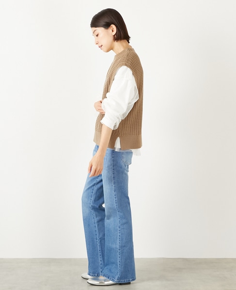 【コットンアクリル変わり編みクルーベスト】 詳細画像 カーキブラウン 4