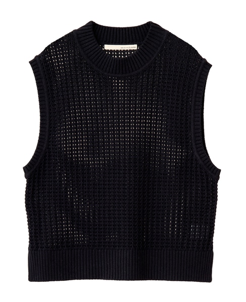 【コットンアクリル変わり編みクルーベスト】 詳細画像 ブラック 10
