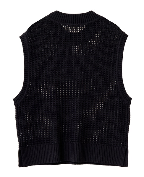 【コットンアクリル変わり編みクルーベスト】 詳細画像 ブラック 11