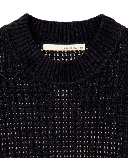 【コットンアクリル変わり編みクルーベスト】 詳細画像 ブラック 12