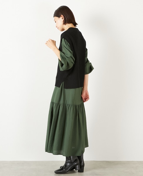 【コットンアクリル変わり編みクルーベスト】 詳細画像 ブラック 4