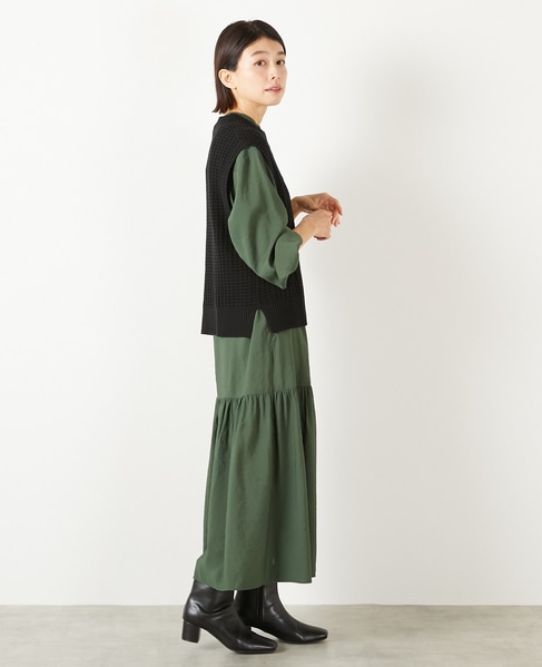 【コットンアクリル変わり編みクルーベスト】 詳細画像 ブラック 7