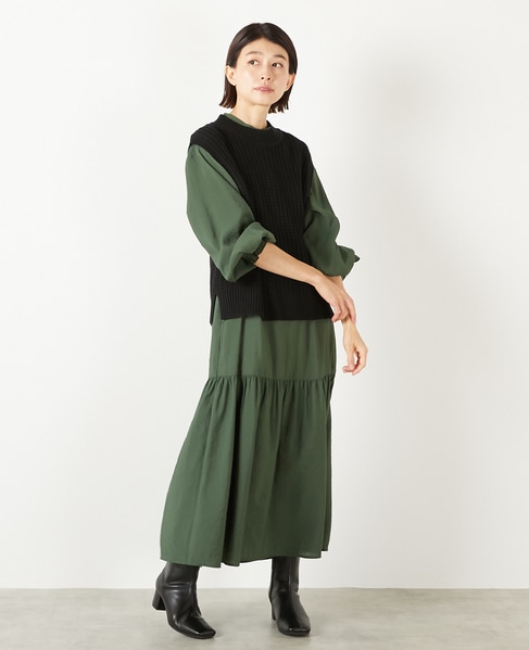 【コットンアクリル変わり編みクルーベスト】 詳細画像 ブラック 8