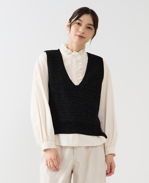 【モール糸Vネックベスト】 詳細画像 ブラック 1