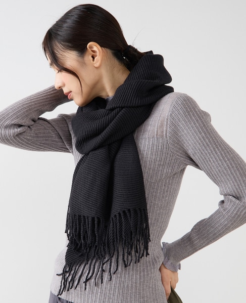 【プリーツ無地ストール】 詳細画像 ブラック 2