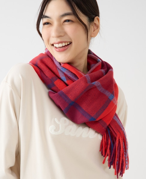 【ブロックチェックストール】 詳細画像 レッド 1