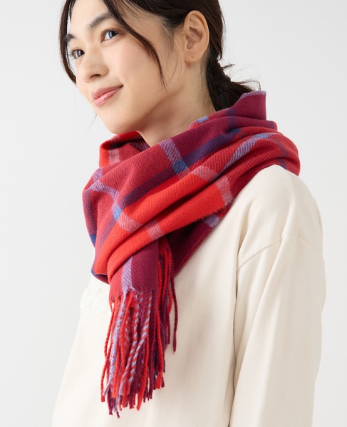 【ブロックチェックストール】 詳細画像 レッド 2