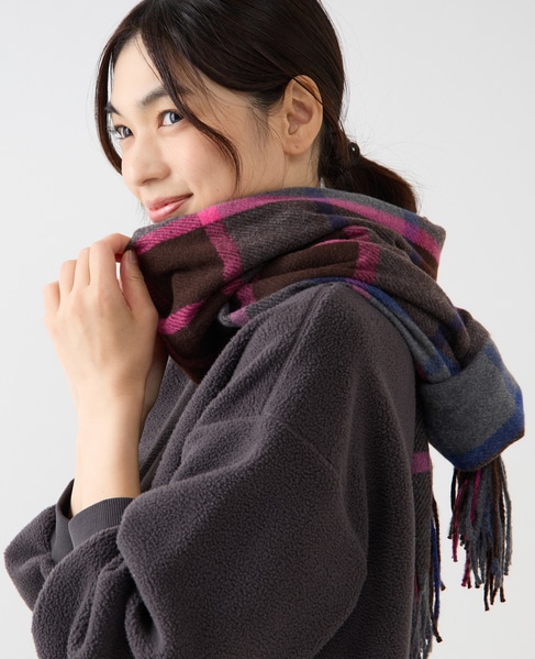 【ブロックチェックストール】 詳細画像 ブラウン 1