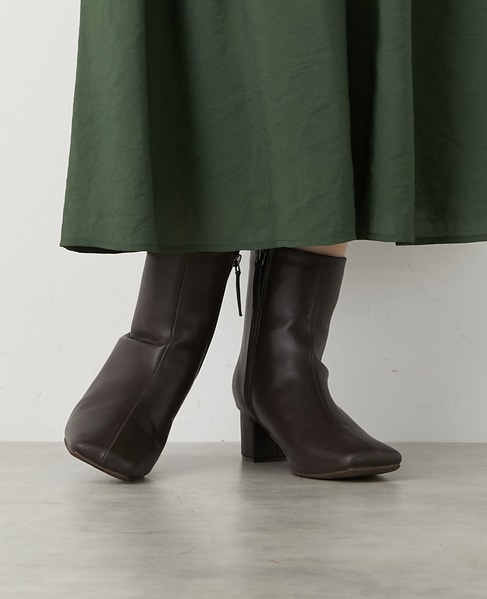 【スクエアートゥショートブーツ】 詳細画像 ブラウン 2