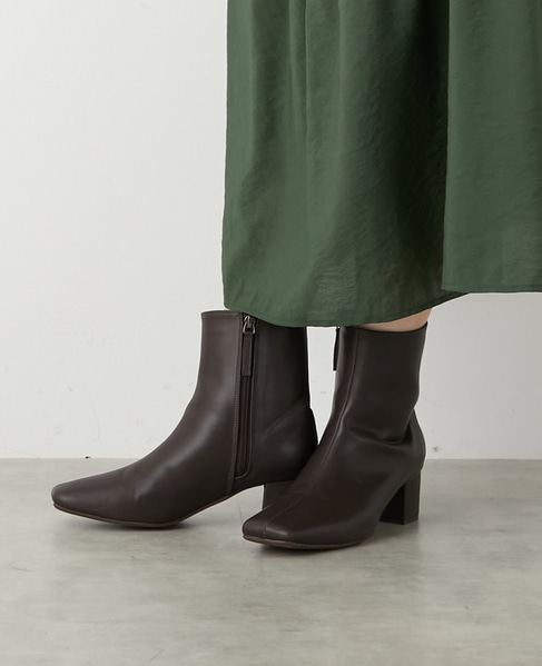 【スクエアートゥショートブーツ】 詳細画像 ブラウン 3