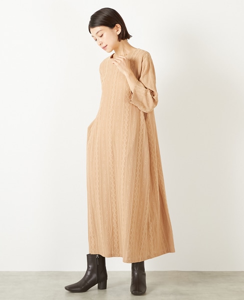 【カットジャガードロングワンピース】 詳細画像 ベージュ 2