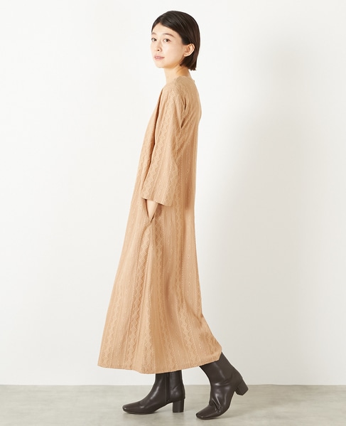 【カットジャガードロングワンピース】 詳細画像 ベージュ 3