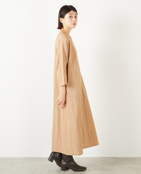 【カットジャガードロングワンピース】 詳細画像 ベージュ 5