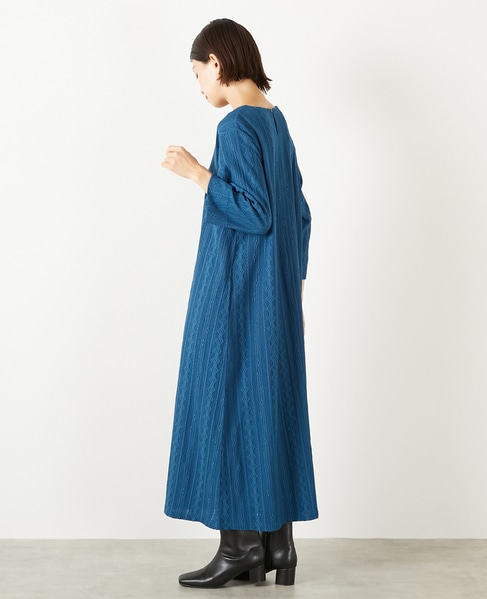 【カットジャガードロングワンピース】 詳細画像 ブルー 3