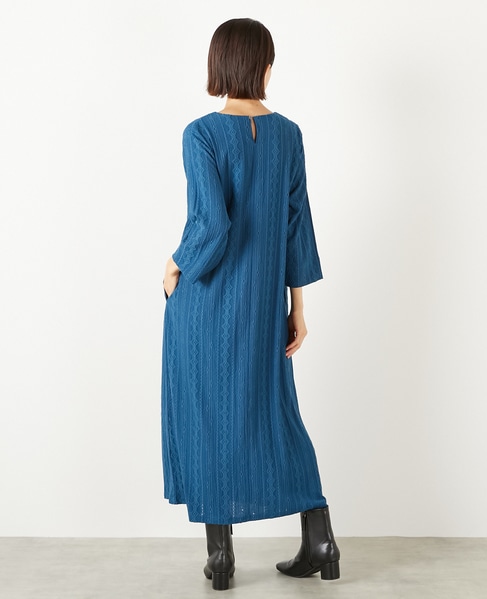 【カットジャガードロングワンピース】 詳細画像 ブルー 4