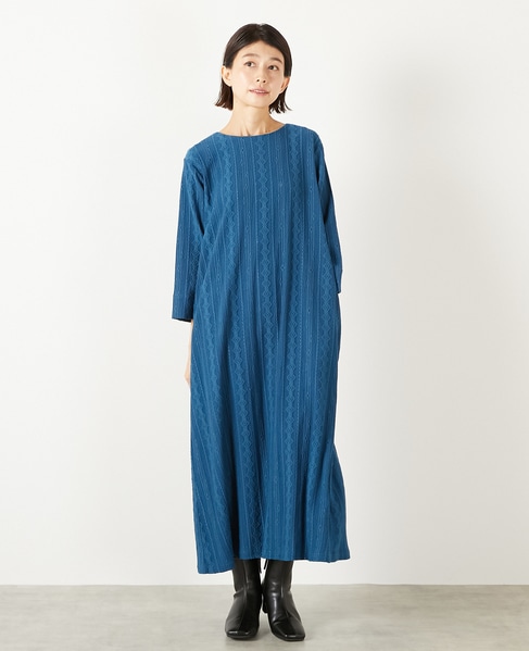 【カットジャガードロングワンピース】 詳細画像 ブルー 8