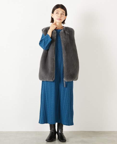 【カットジャガードロングワンピース】 詳細画像 ブルー 9