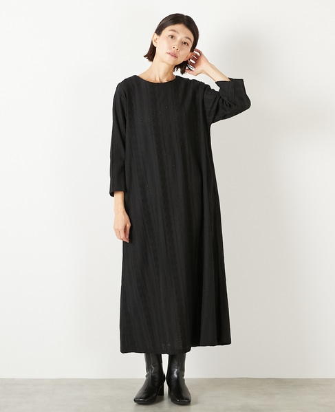 【カットジャガードロングワンピース】 詳細画像 ブラック 2