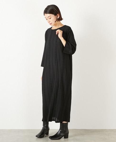 【カットジャガードロングワンピース】 詳細画像 ブラック 3