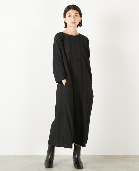 【カットジャガードロングワンピース】 詳細画像 ブラック 7