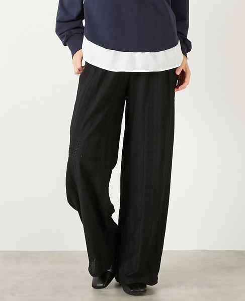 【幾何無地柄のカットジャガードパンツ】 詳細画像 ブラック 1