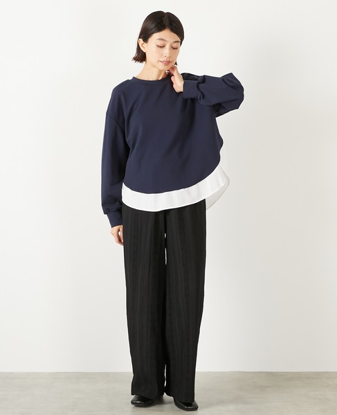 【幾何無地柄のカットジャガードパンツ】 詳細画像 ブラック 8