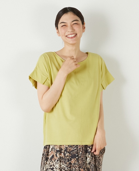 【接触冷感加工タックデザインフレンチスリーブカットプル】 詳細画像 イエロー 1