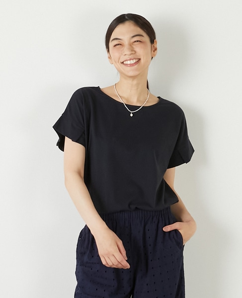 【接触冷感加工タックデザインフレンチスリーブカットプル】 詳細画像 ダークネイビー 1