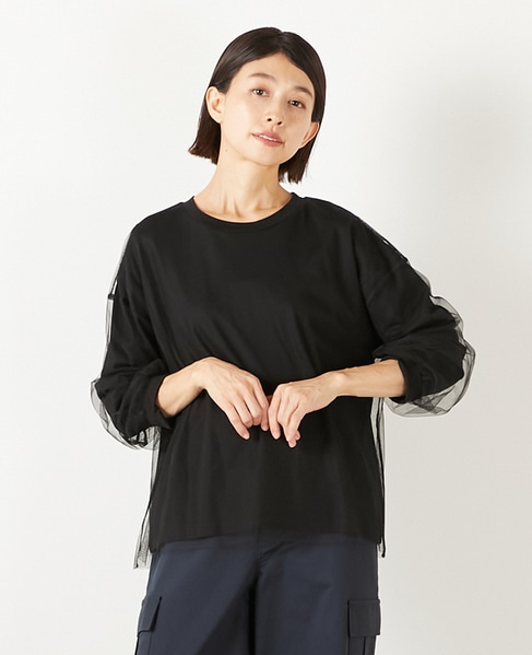 【コットン天竺×ソフトチュールカットプル】 詳細画像 ブラック 1