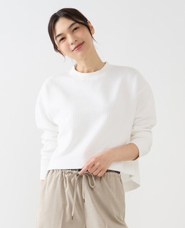 【ワッフルクロプドクルーネックカットプルオーバー】