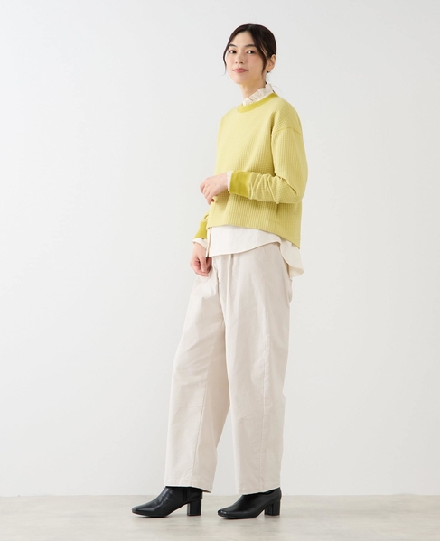 【ワッフルクロプドクルーネックカットプルオーバー】 詳細画像 イエロー 3