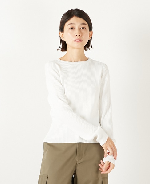 【ワイドリブラウンドネック2WAYカーディガン】 詳細画像 オフホワイト 1