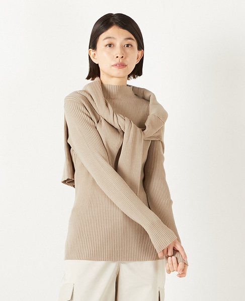 【ワイドリブラウンドネック2WAYカーディガン】 詳細画像 ベージュ 1