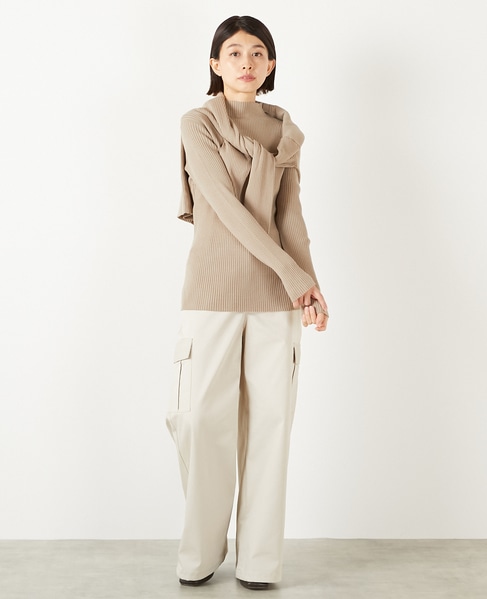 【ワイドリブラウンドネック2WAYカーディガン】 詳細画像 ベージュ 2