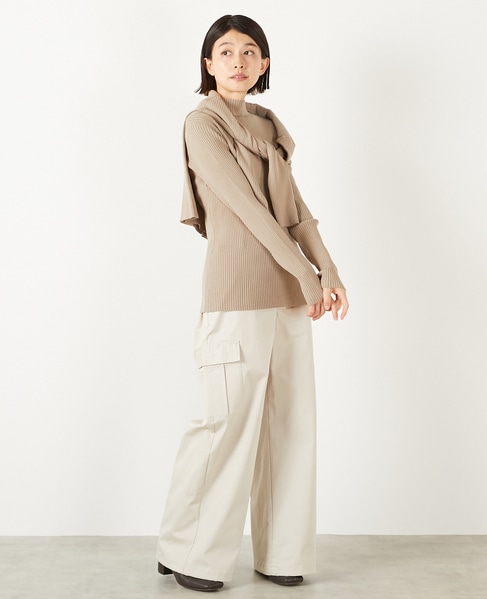 【ワイドリブラウンドネック2WAYカーディガン】 詳細画像 ベージュ 7