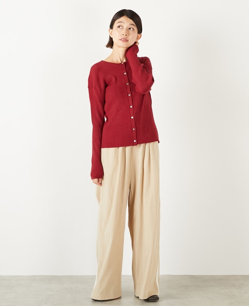 【ワイドリブラウンドネック2WAYカーディガン】 詳細画像 レッド 8