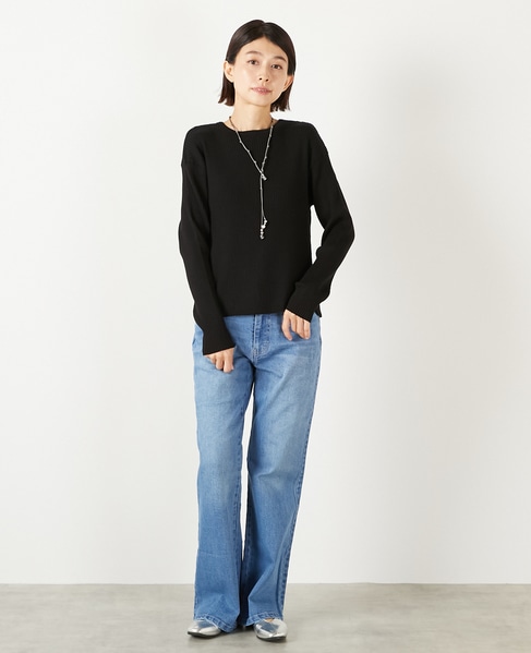 【ワイドリブラウンドネック2WAYカーディガン】 詳細画像 ブラック 2