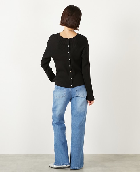 【ワイドリブラウンドネック2WAYカーディガン】 詳細画像 ブラック 5