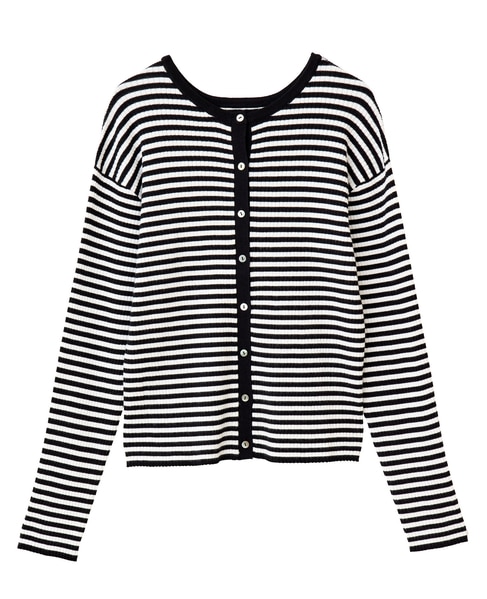 【ワイドリブラウンドネック2WAYカーディガン】 詳細画像 ホワイト×ブラック 10