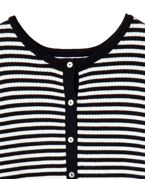 【ワイドリブラウンドネック2WAYカーディガン】 詳細画像 ホワイト×ブラック 12