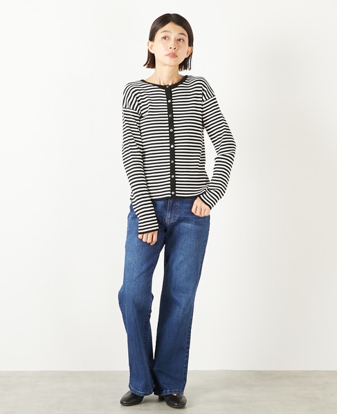 【ワイドリブラウンドネック2WAYカーディガン】 詳細画像 ホワイト×ブラック 2