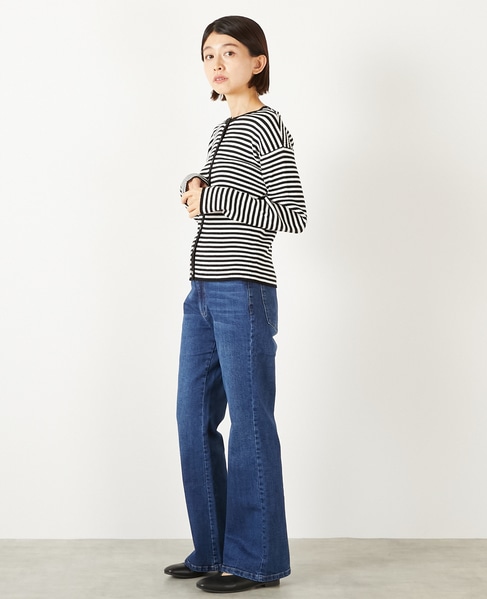 【ワイドリブラウンドネック2WAYカーディガン】 詳細画像 ホワイト×ブラック 4