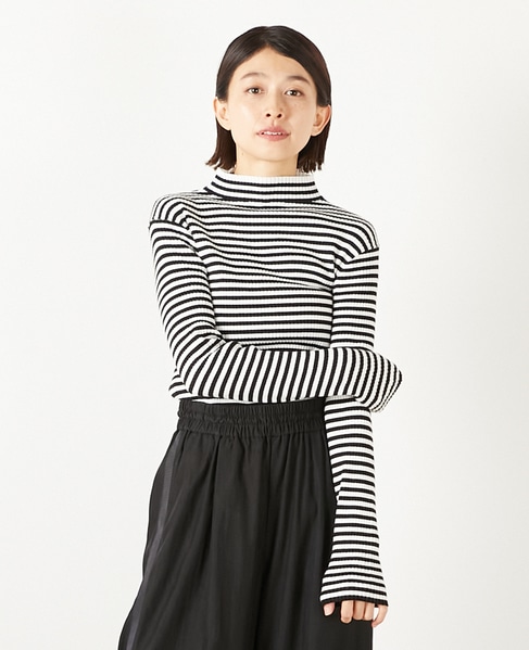 【ワイドリブボトルネックプルオーバー】 詳細画像 ホワイト×ブラック 1